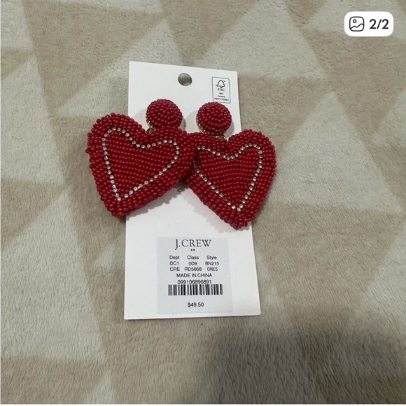 J crew Beaded heart statement earrings - Picture 2 of 2